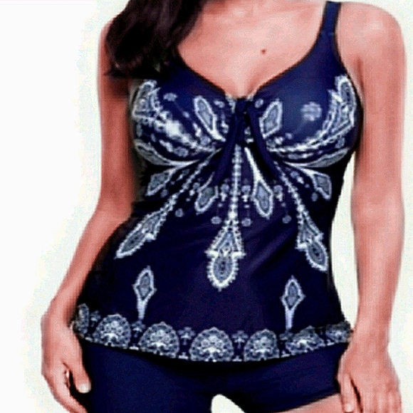 *Plus Size* Blue and White Tankini bathingsuits/swimsuits - Picture 2 of 8